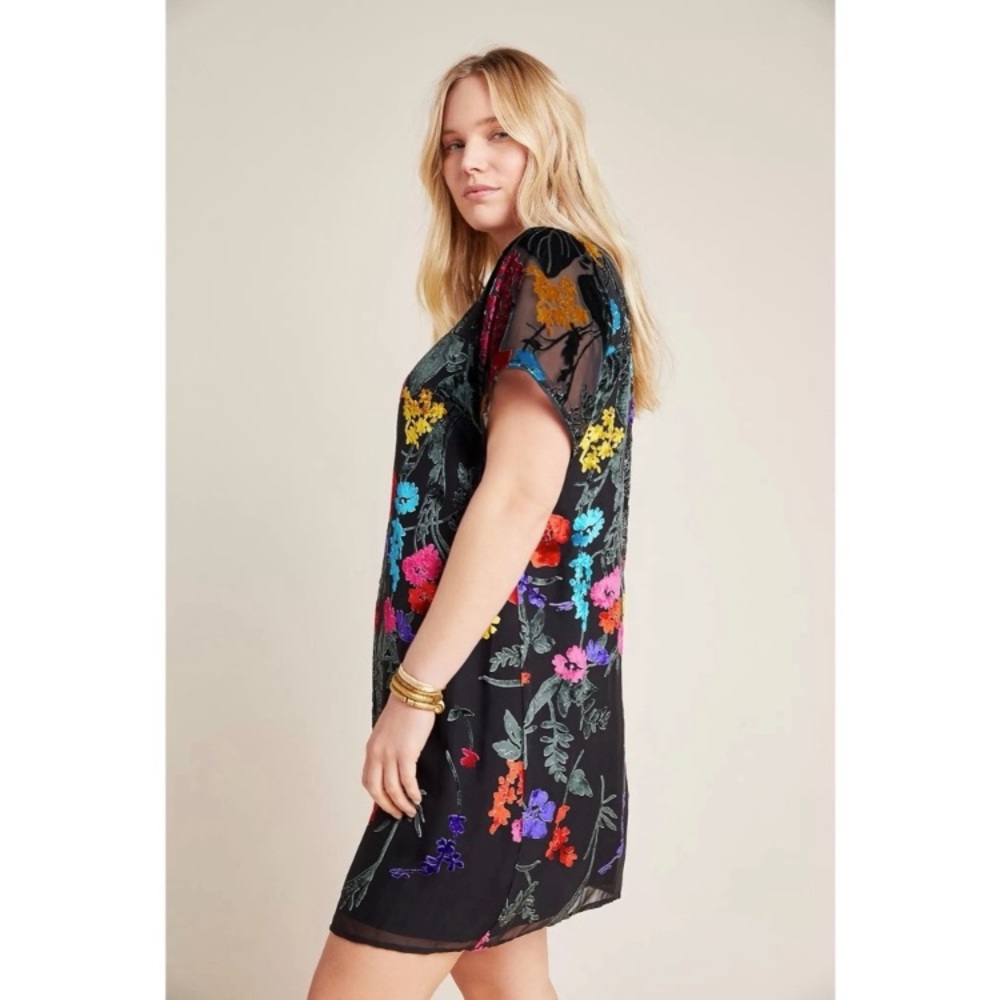 Anthropologie Alisa Burnout Silk Velvet Tee Dress